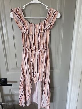 Art Class Girls Size 10/12 Striped Ruffled Romper With Skirt Surround